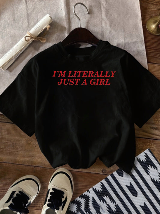 1pc Women'S Casual Short Sleeve T-Shirt with "I'M LITERALLY JUST a GIRL" Print,