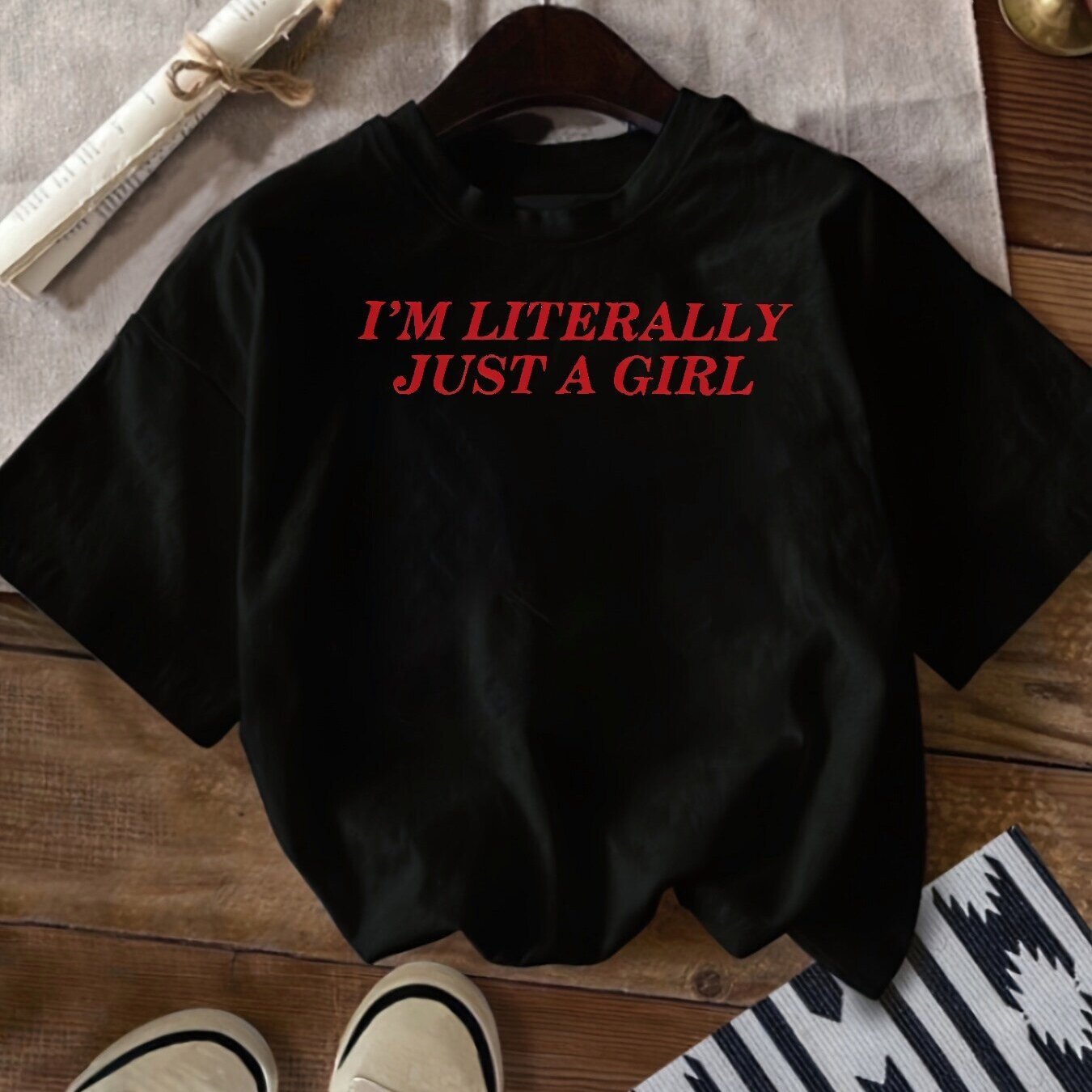 1pc Women'S Casual Short Sleeve T-Shirt with "I'M LITERALLY JUST a GIRL" Print,