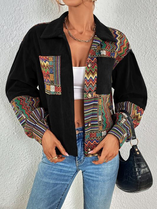 Lust Geo Print Drop Shoulder Corduroy Jacket