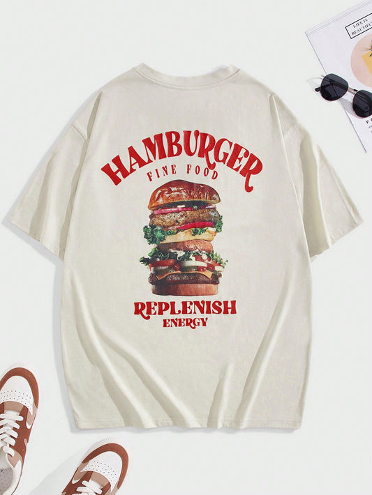 Men Hamburger & Letter Graphic Tee