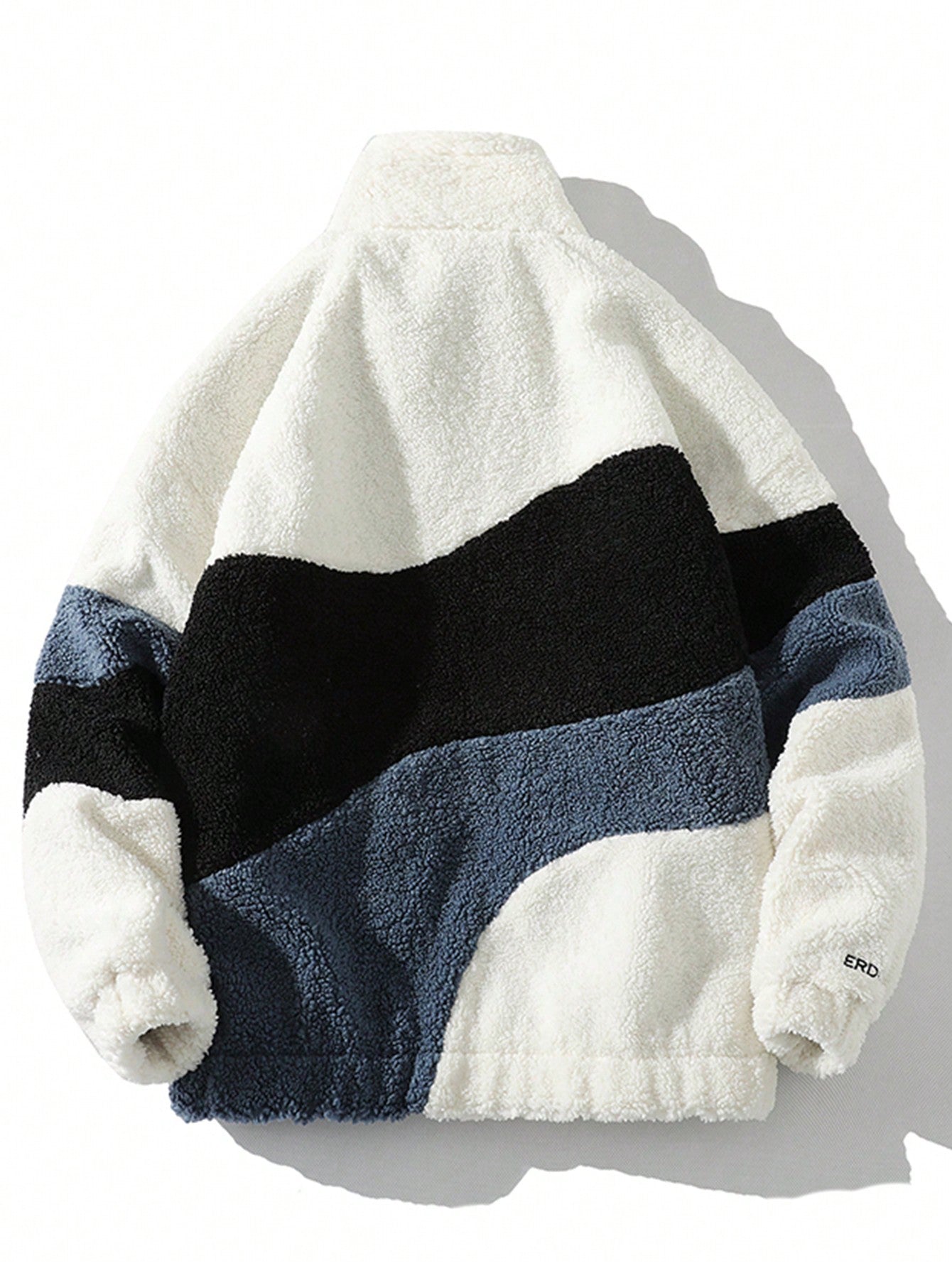 Men Color Block Embroidery Detail Colorblock Teddy Jacket