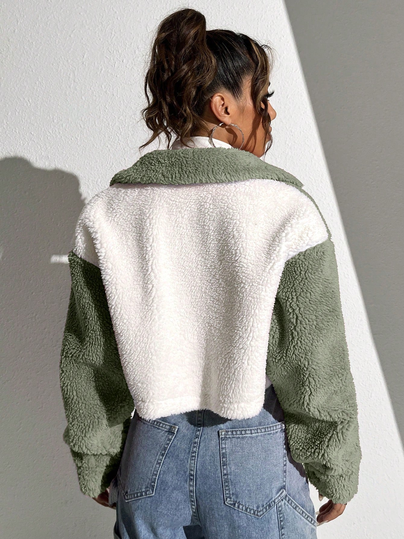 Two Tone Drop Shoulder Crop Corduroy Jacket