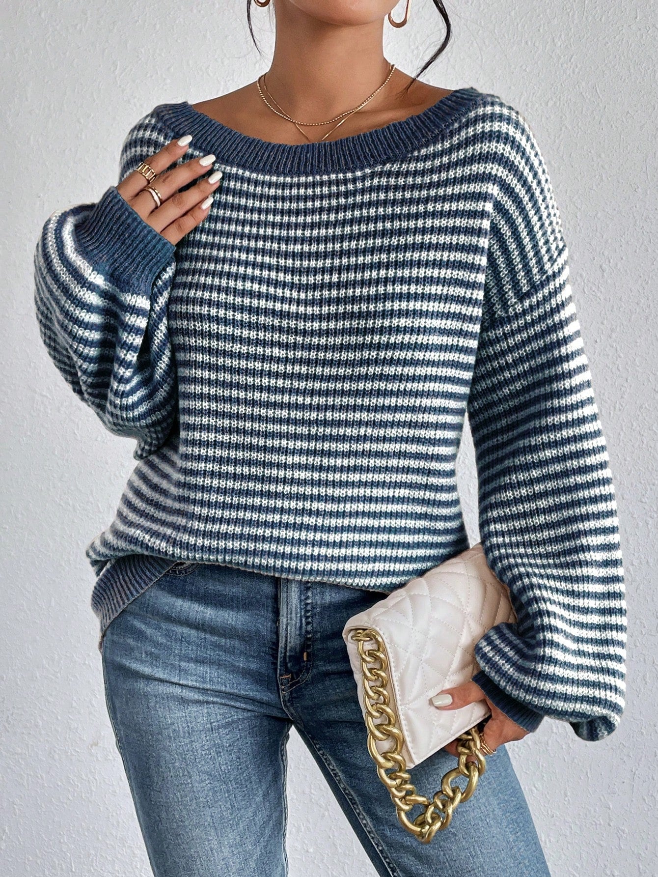 Lust Striped Pattern Drop Shoulder Sweater