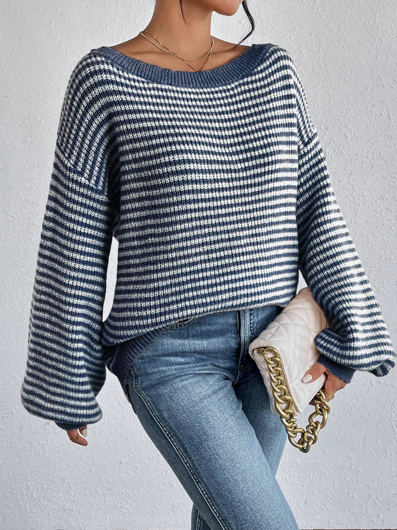 Lust Striped Pattern Drop Shoulder Sweater