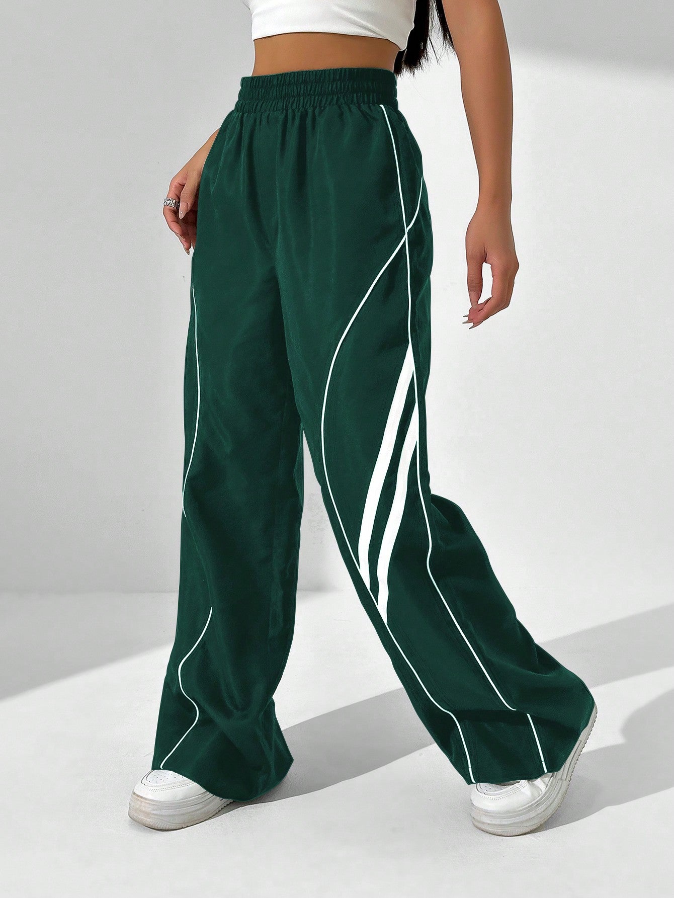 Women's Fashionable Loose-Fit Casual Color-Block Wide Leg Pants