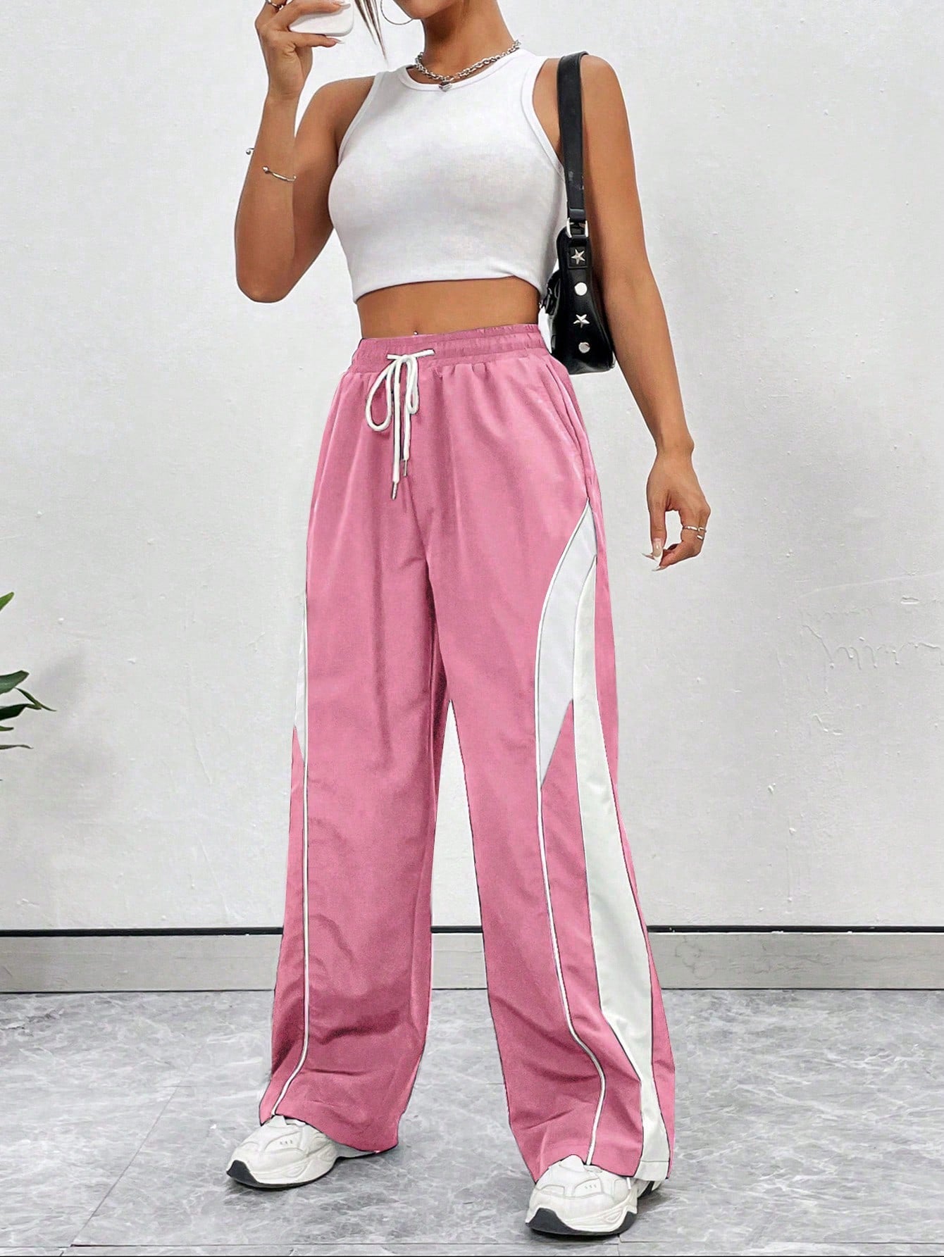 Ladies Fashion Sports Style Color Block Long Casual Sports Pants