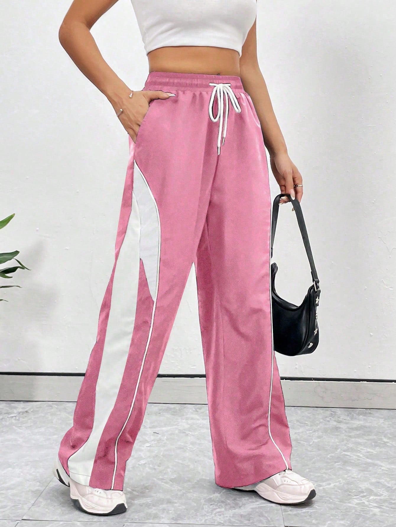 Ladies Fashion Sports Style Color Block Long Casual Sports Pants