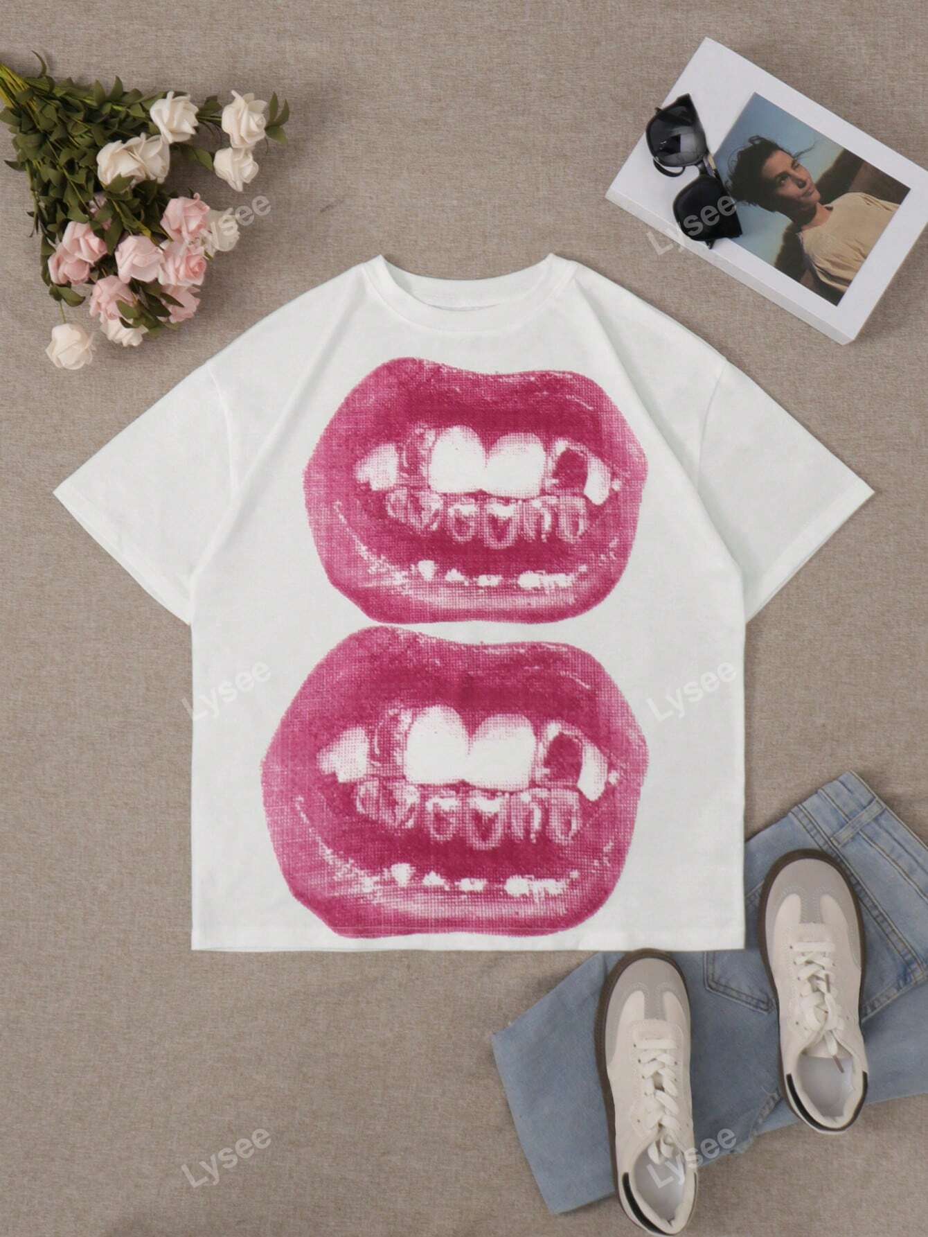 Women's Casual Punk Lips Printed Short Sleeve Gothic Streetwear T-Shirt