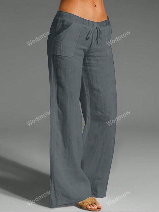 Women's Solid Color Casual Drawstring Pocket Elastic Waist Pants