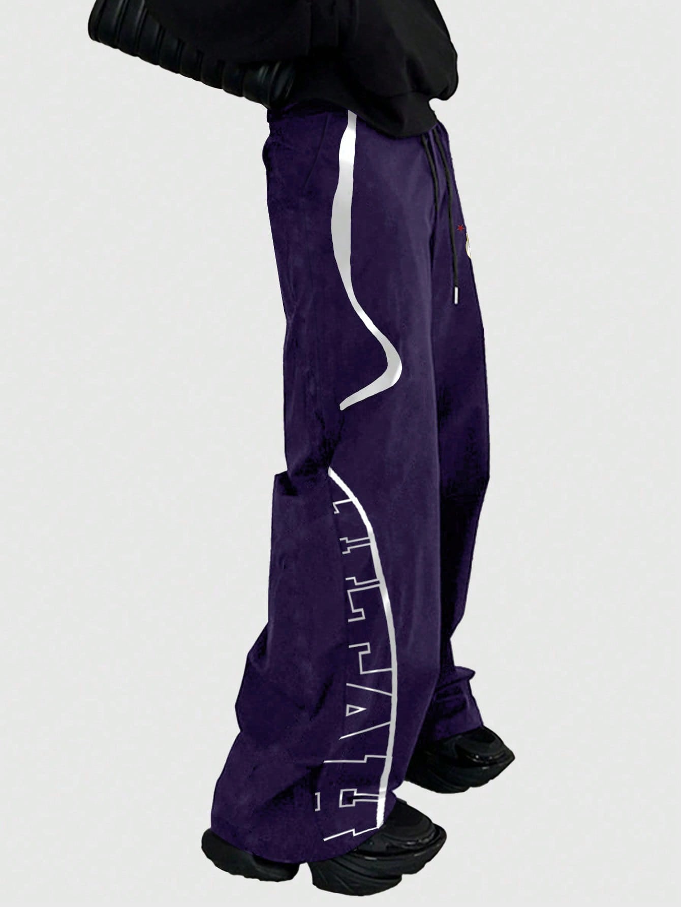 Men's Color Block Letter Printed Drawstring Waist Long Pants