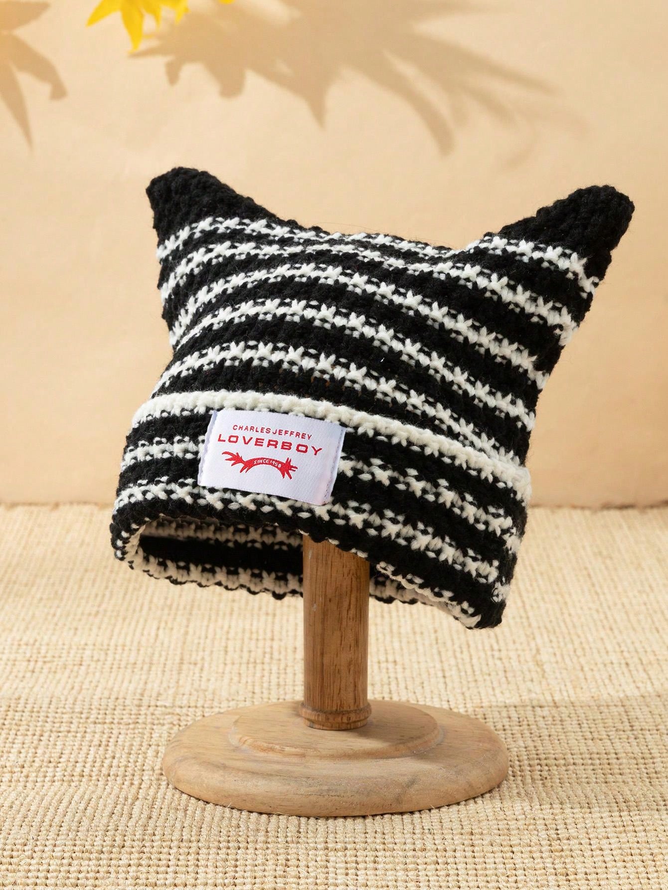 1pc Men's Unique Cat Ears Sewn Label Y2K Knit Beanie, Suitable For Autumn/Winter Warm Daily Wear Halloween