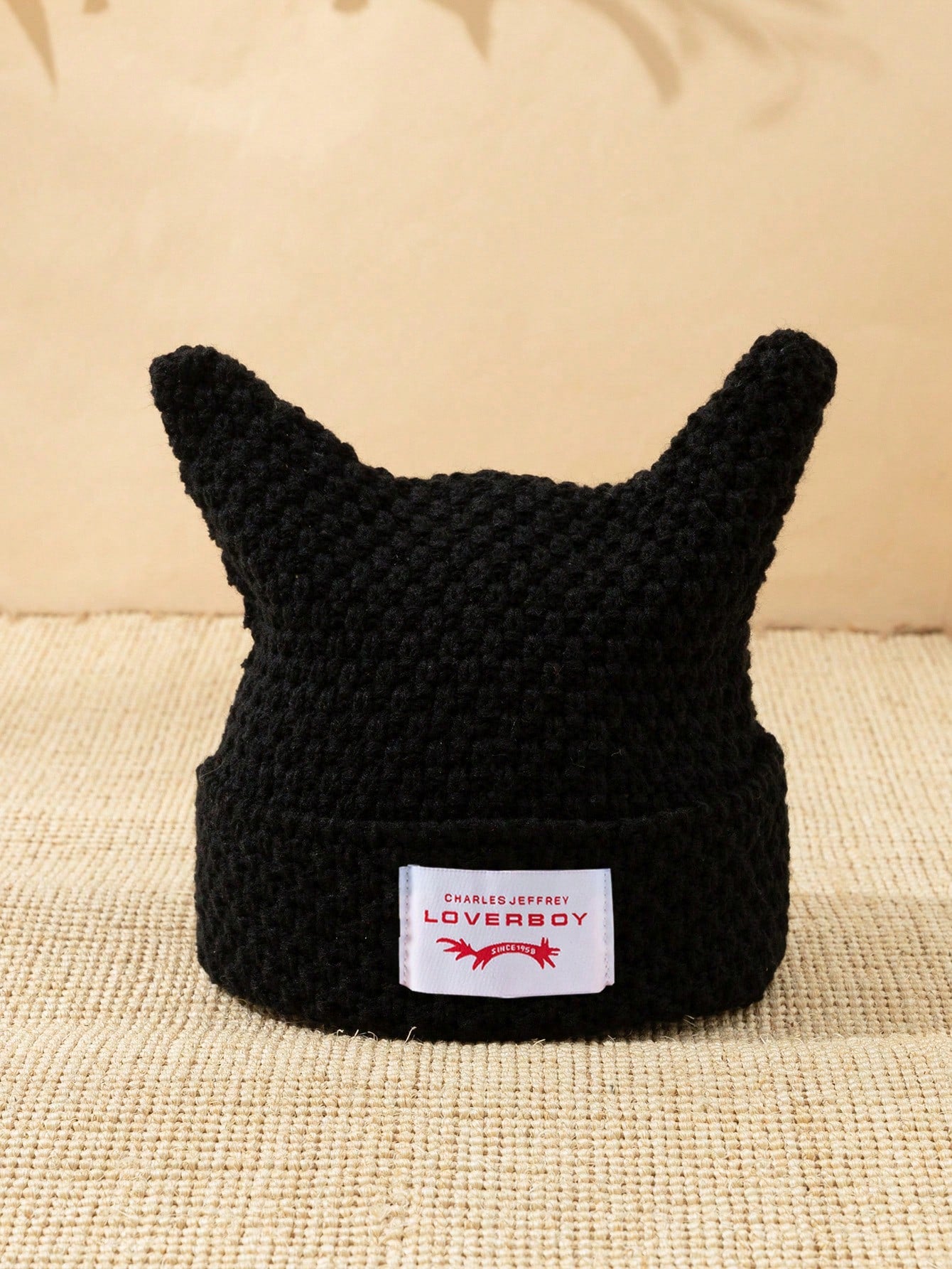 1pc Men's Unique Cat Ears Sewn Label Y2K Knit Beanie, Suitable For Autumn/Winter Warm Daily Wear Halloween