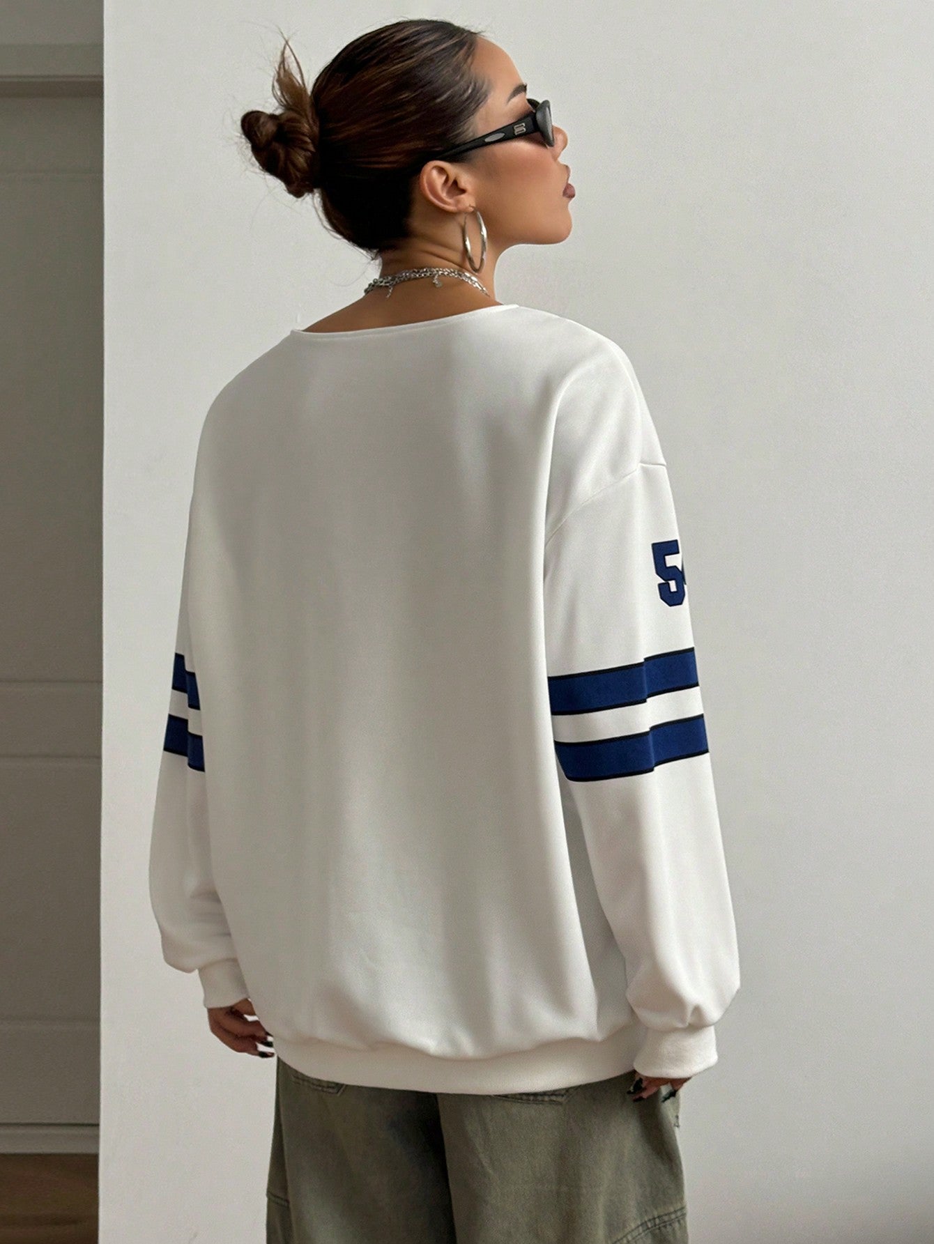 Women's Sporty Color Block Number Print Sweatshirt