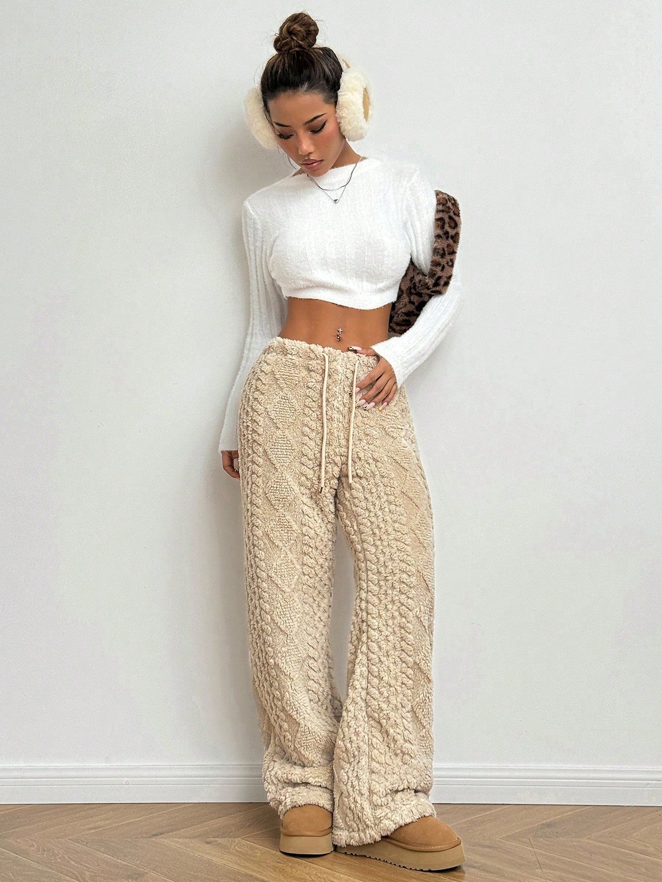 Women's Solid Color Front Tie Casual Pants