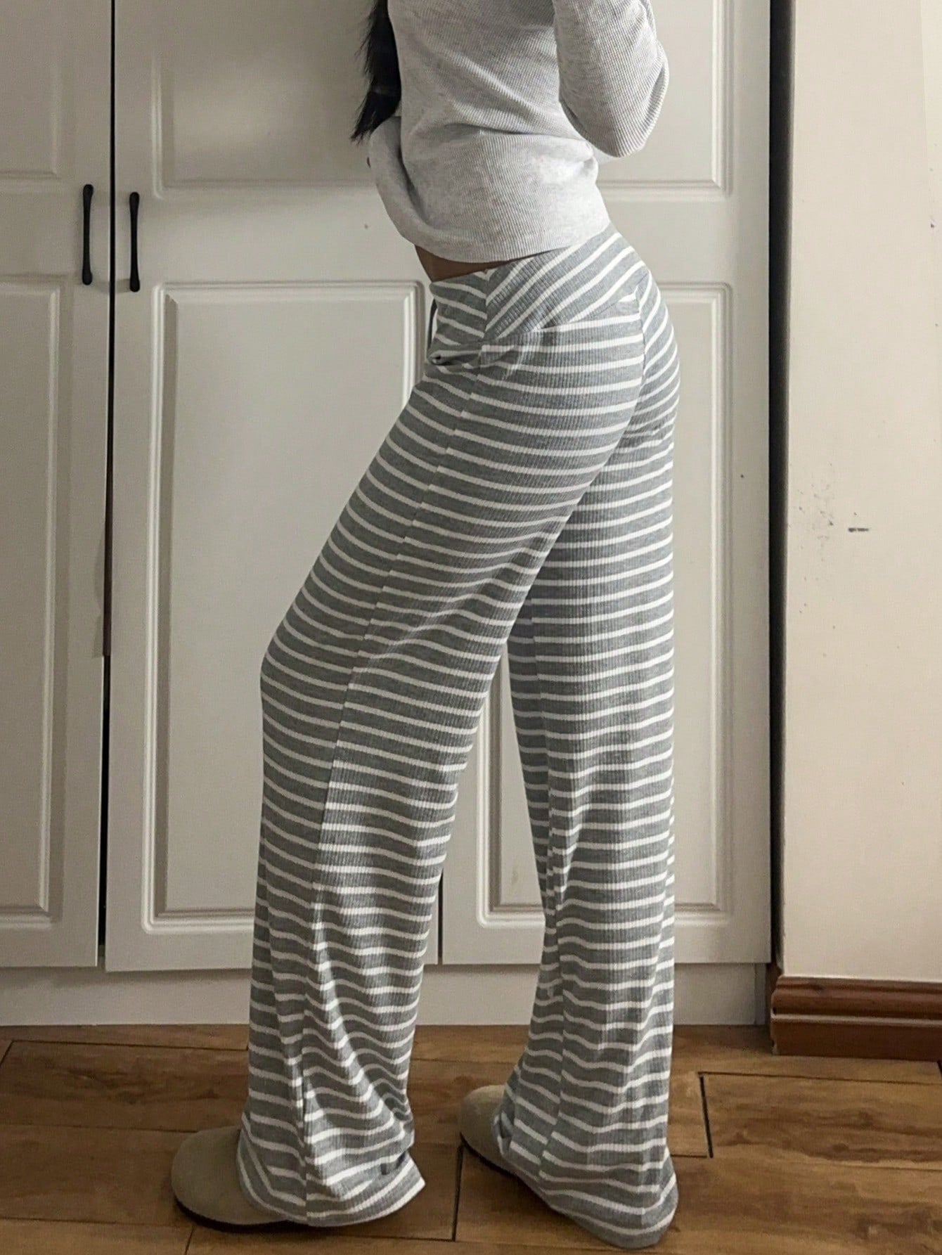 Women's Low Waist Striped Brushed Drawstring Yoga Loose Pants For Home