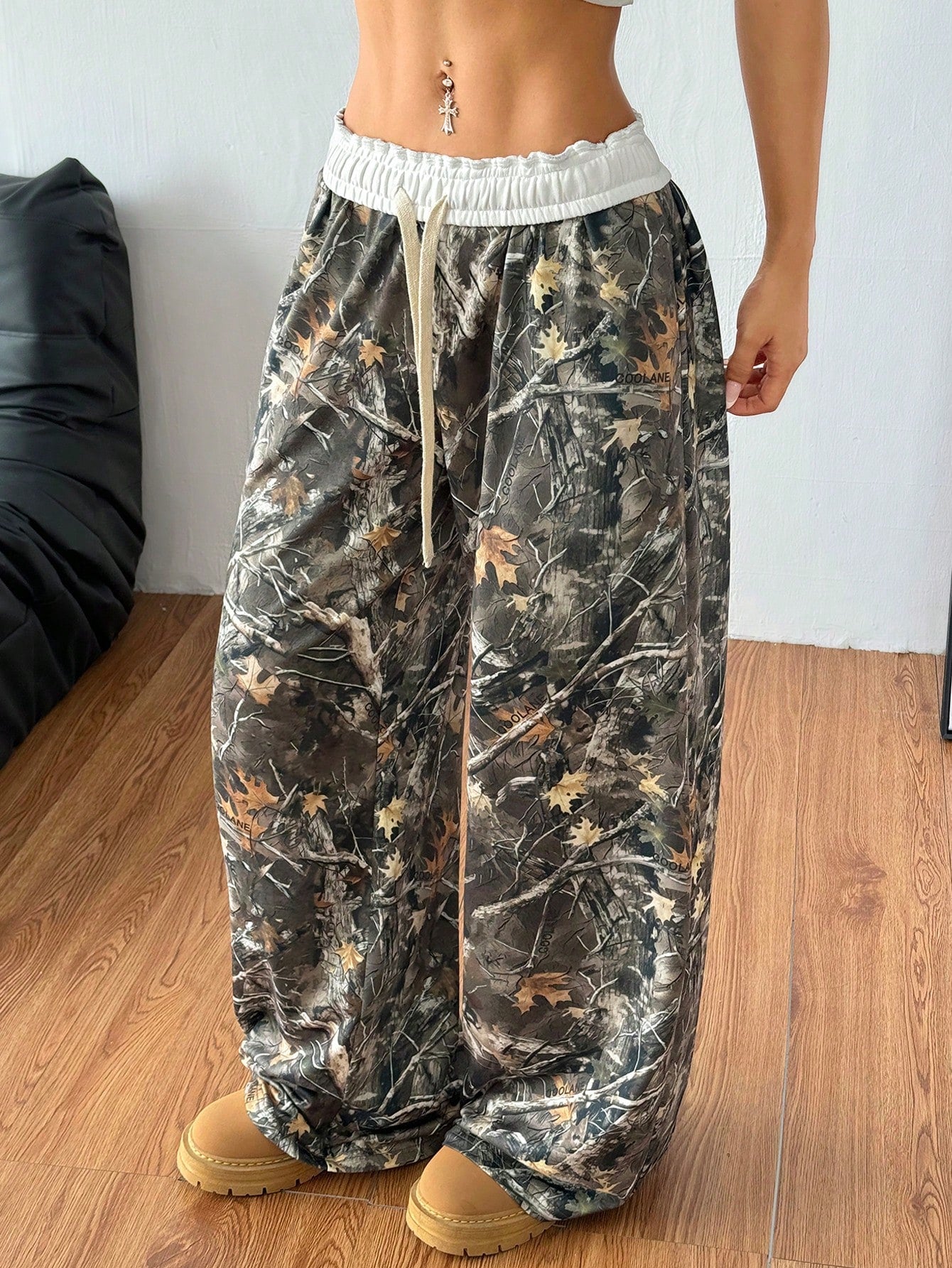 Women's Fall/Winter Back To School Basic Knit Camo Stretchy Comfortable Army Green Wide Leg Sweatpants