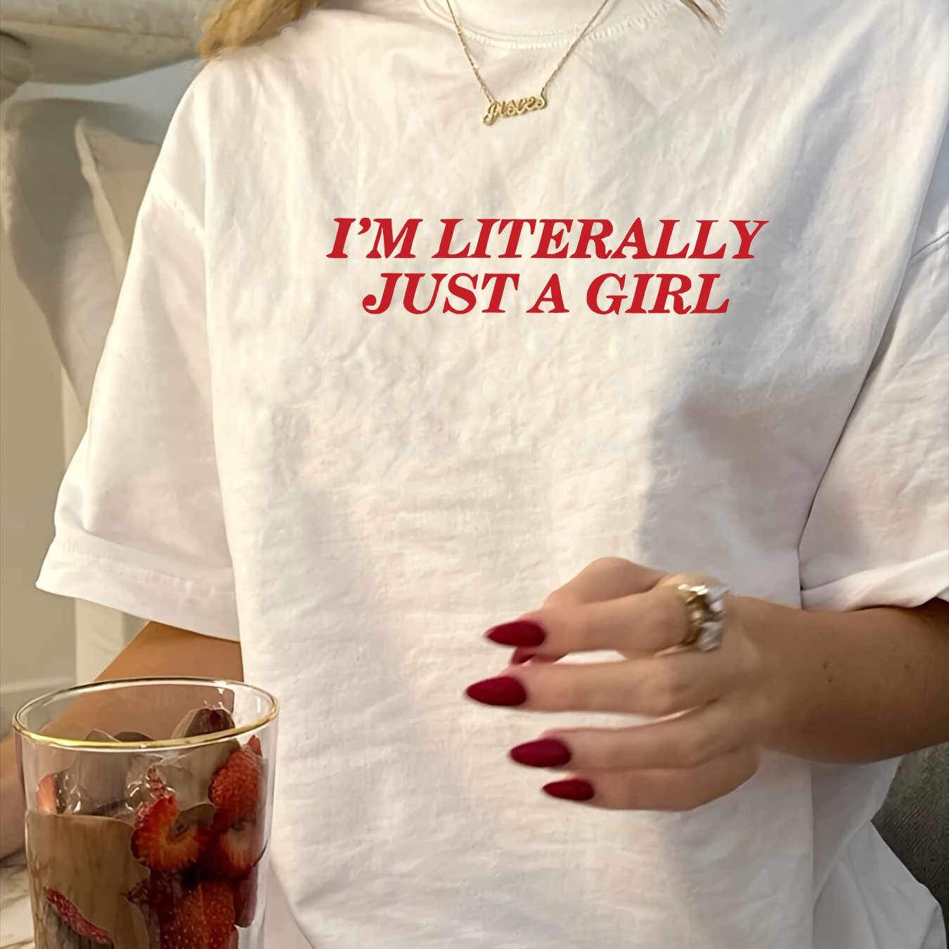 1pc Vintage Style Women'S T-Shirt, "I'm Literally Just a Girl" Print