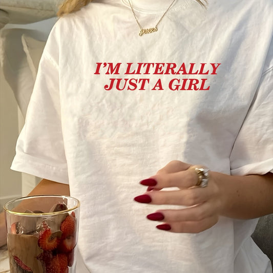 1pc Vintage Style Women'S T-Shirt, "I'm Literally Just a Girl" Print