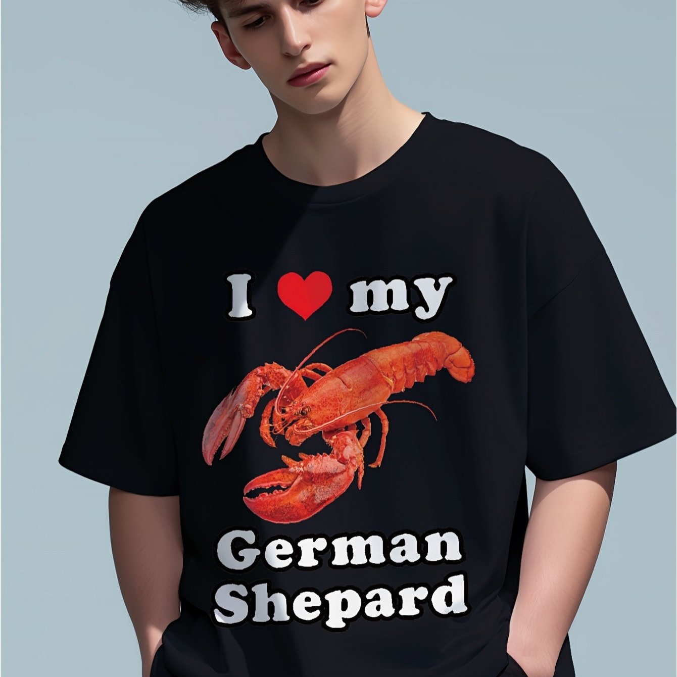 Men's Casual Black T-Shirt - "I Love My German Shepherd" Graphic Tee